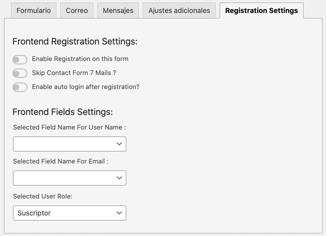 Configuración Formulario de Registro - Contact Form 7